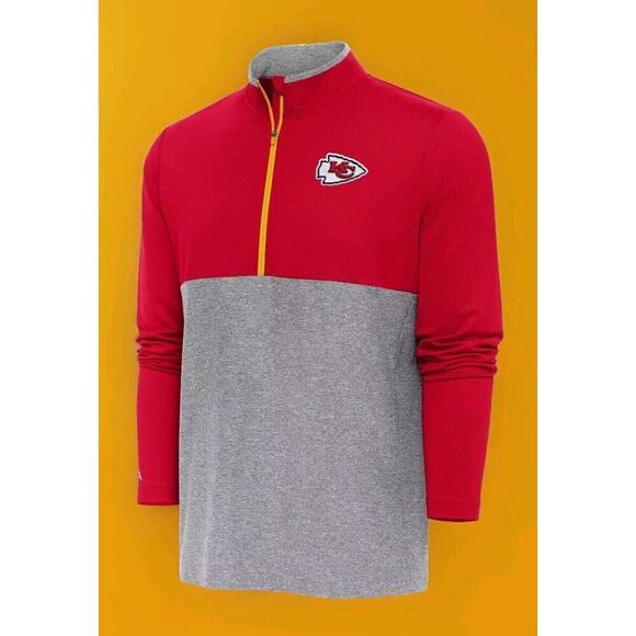 ANTIGUA KANSAS CITY CHIEFS RED/GRAY GLACIER 1/4 ZIP PULLOVER NEW Small NWT A110 - Picture 1 of 7